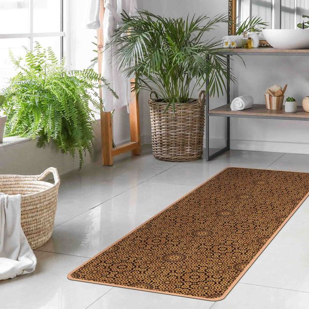 black area rug Oriental Pattern With Golden Stars