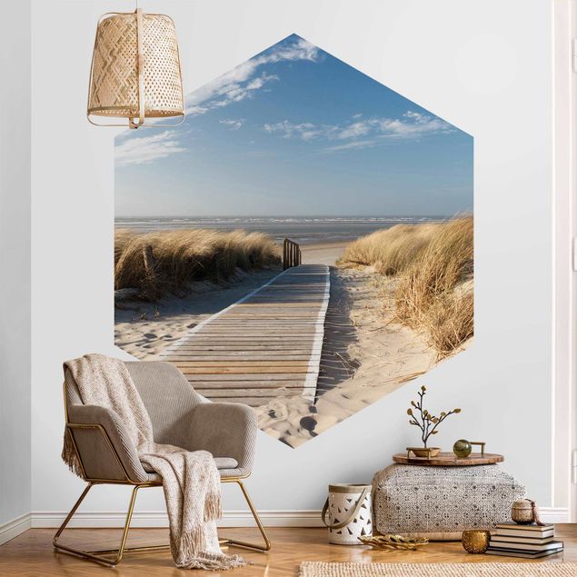 Self-adhesive hexagonal pattern wallpaper - Baltic Sea Beach