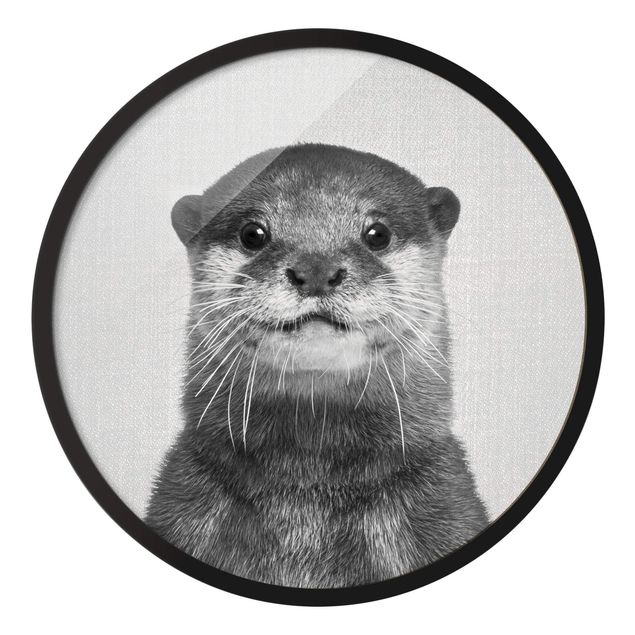 Circular framed print - Otter Oswald Black And White