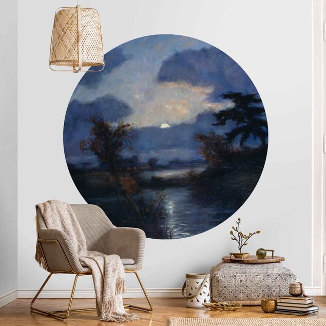 Self-adhesive round wallpaper - Otto Modersohn - Moon Night In The Devil Bog