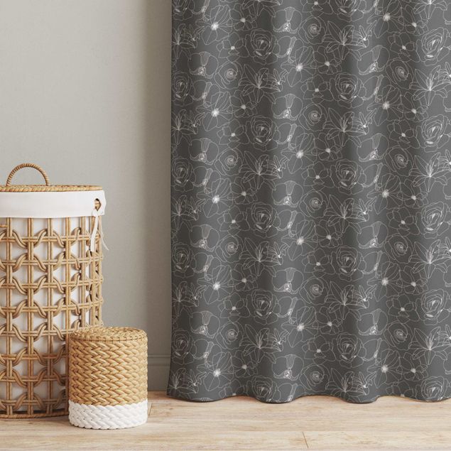 bespoke curtains Outline Flower Pattern - Grey