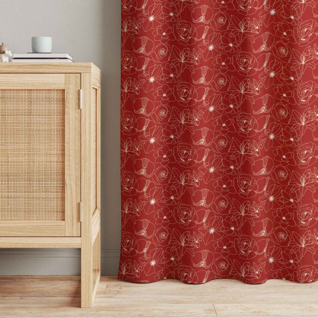 bespoke curtains Outline Flower Pattern - Red