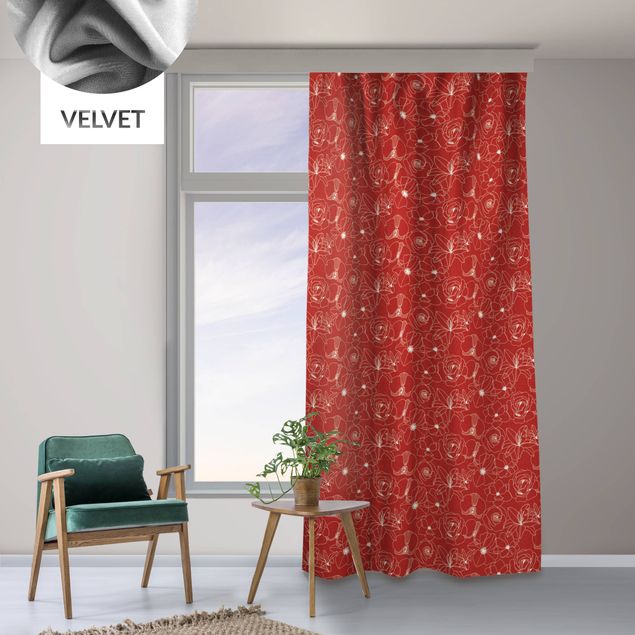 modern curtains for living room Outline Flower Pattern - Red