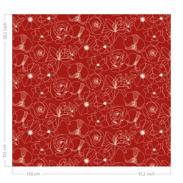 flower curtains Outline Flower Pattern - Red