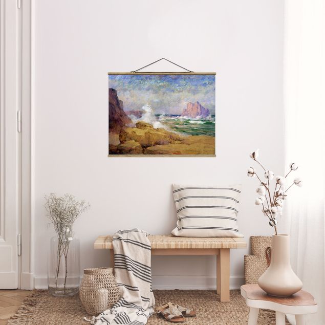 Fabric print with poster hangers - Ocean Ath the Bay Painting - Landscape format 4:3