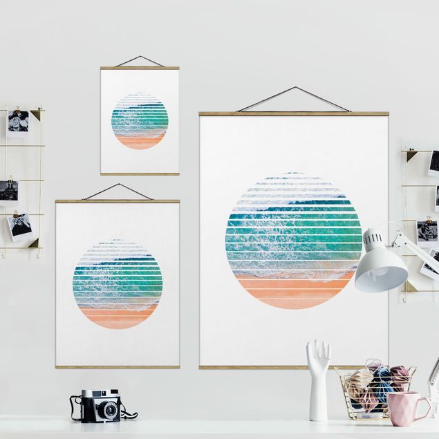 Fabric print with poster hangers - Ocean In A Circle - Portrait format 3:4