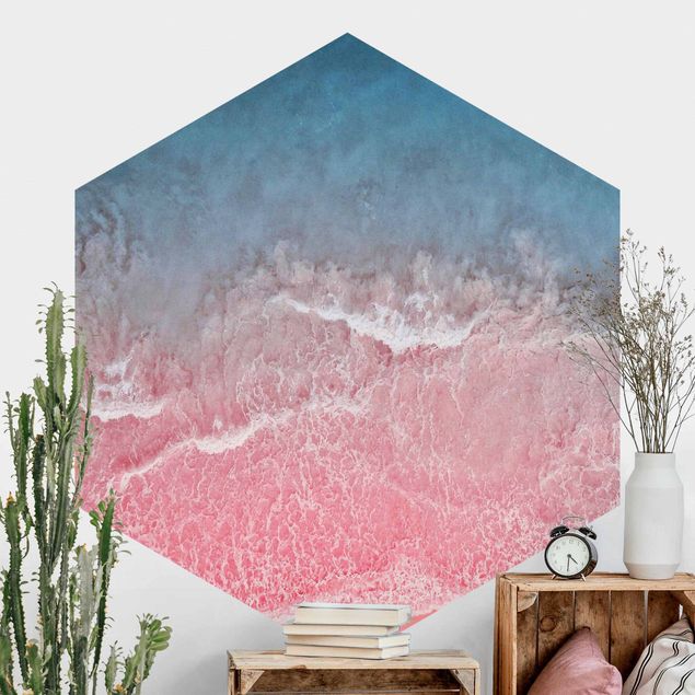 Self-adhesive hexagonal wall mural Ocean In Pink