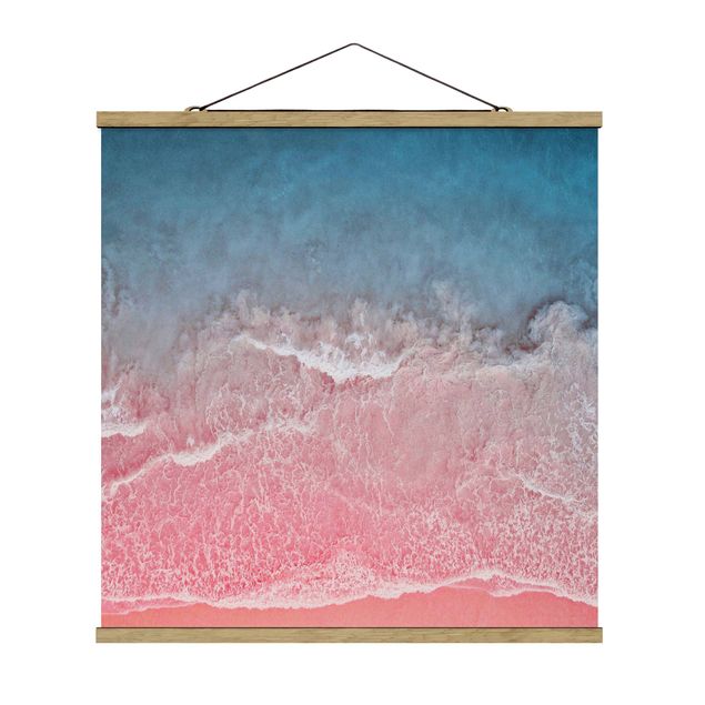 Fabric print with poster hangers - Ocean In Pink - Square 1:1