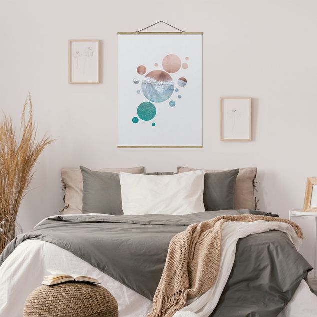 Fabric print with poster hangers - Oceans In A Circle ll - Portrait format 3:4