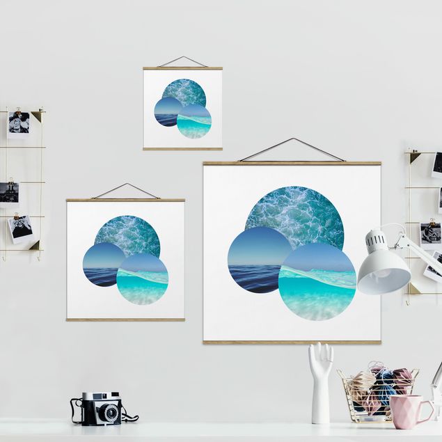 Fabric print with poster hangers - Oceans In A Circle - Square 1:1