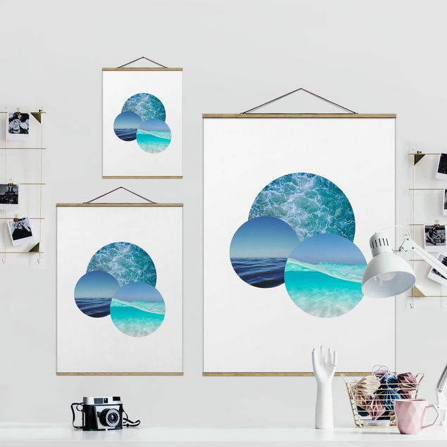 Fabric print with poster hangers - Oceans In A Circle - Portrait format 3:4