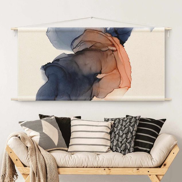 modern wall tapestry Drops Of Ocean Blue And Orange With Gold