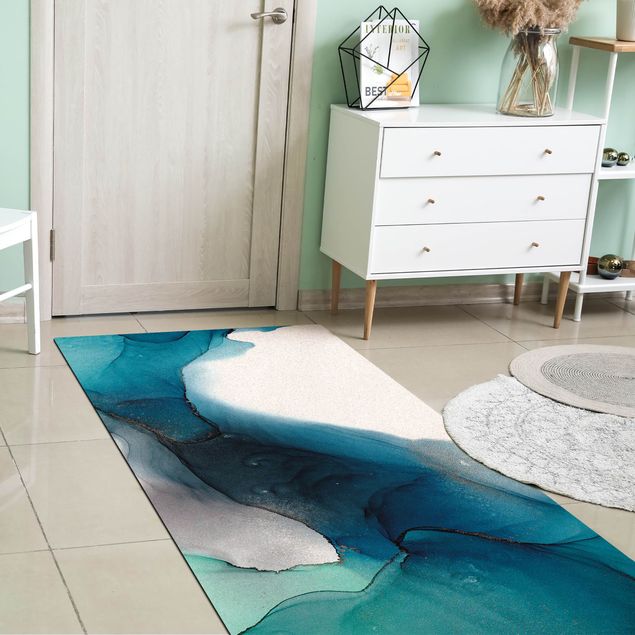 Modern rugs Drops Of Ocean Tourquoise With Gold