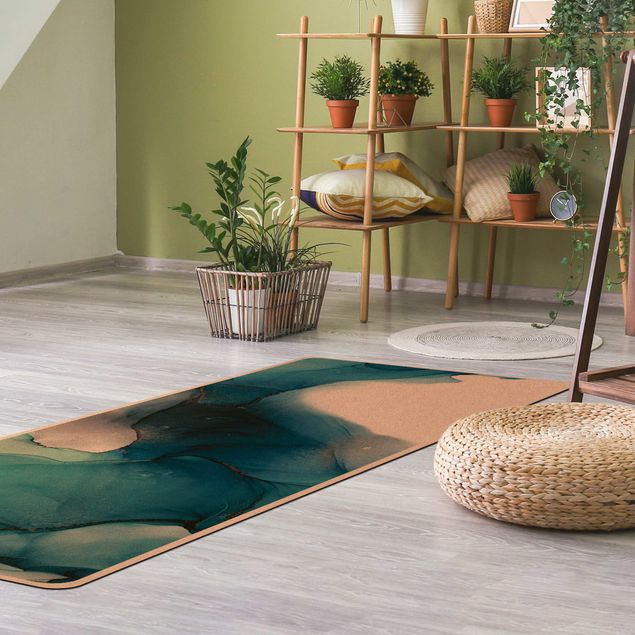 Yoga mat - Drops Of Ocean Tourquoise With Gold