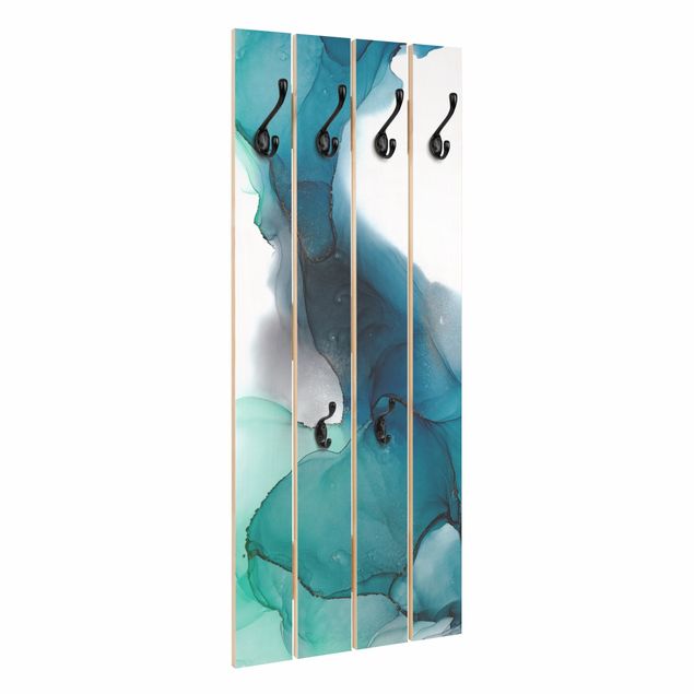 Wooden coat rack - Drops Of Ocean Tourquoise With Gold