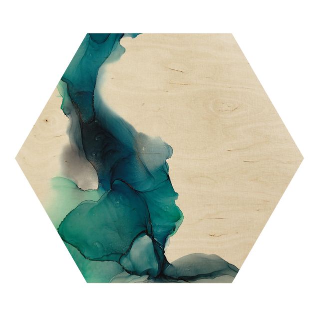 Wooden hexagon - Drops Of Ocean Tourquoise With Gold