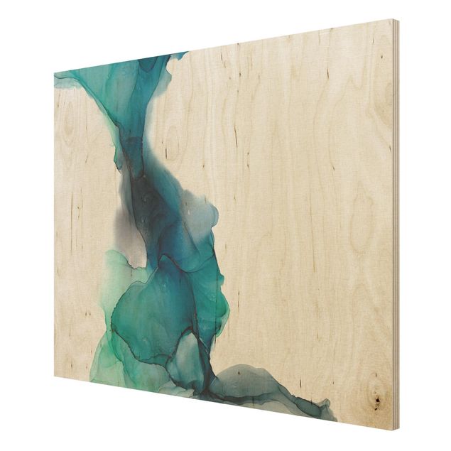 Wood print - Drops Of Ocean Tourquoise With Gold