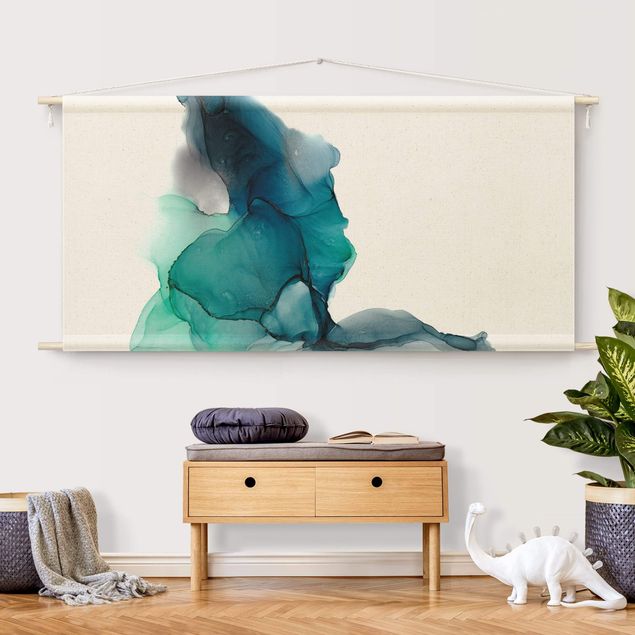 modern tapestry wall hanging Drops Of Ocean Tourquoise With Gold