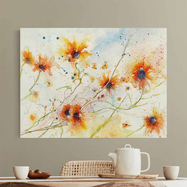 Natural canvas print - Painted Flowers - Landscape format 4:3