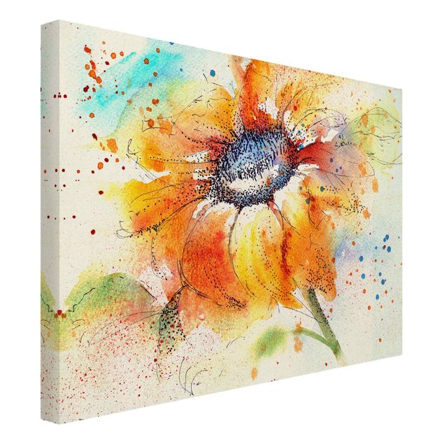 Natural canvas print - Painted Sunflower - Landscape format 4:3