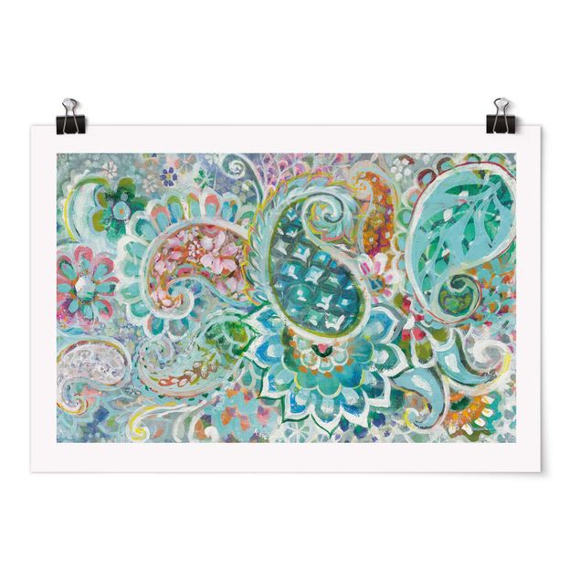 Poster art print - Paisley with flowers
