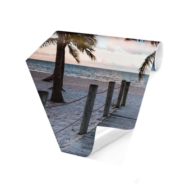 Self-adhesive hexagonal pattern wallpaper - Palm Trees At Boardwalk To The Ocean