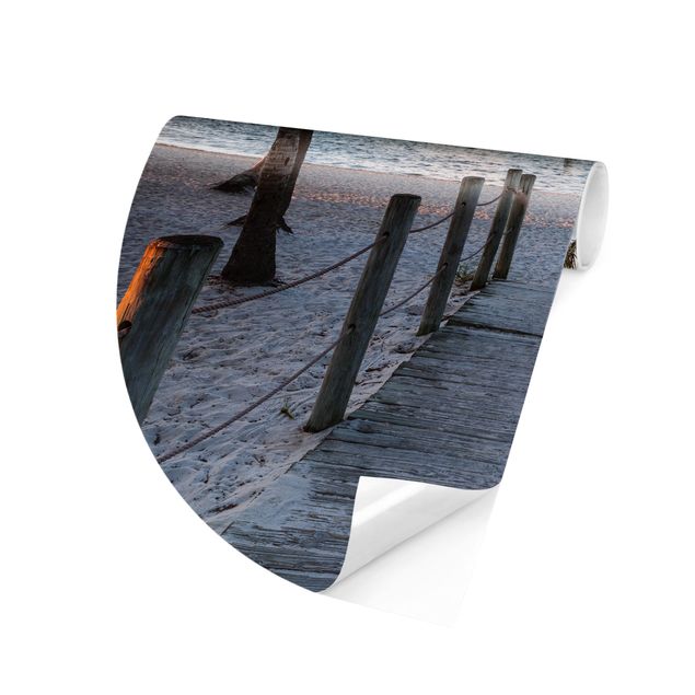 Self-adhesive round wallpaper - Palm Trees At Boardwalk To The Ocean