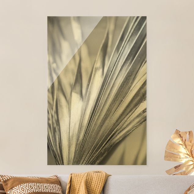 Glass print - Palm Leaves In Silver II - Portrait format