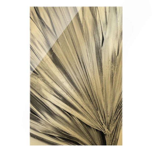 Glass print - Palm Leaves In Silver - Portrait format