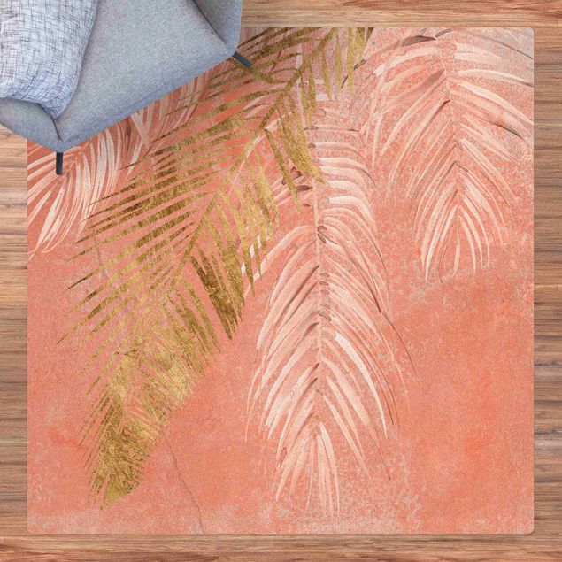 modern area rugs Palm Fronds In Pink And Gold I