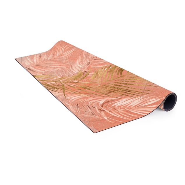 rug under dining table Palm Fronds In Pink And Gold I