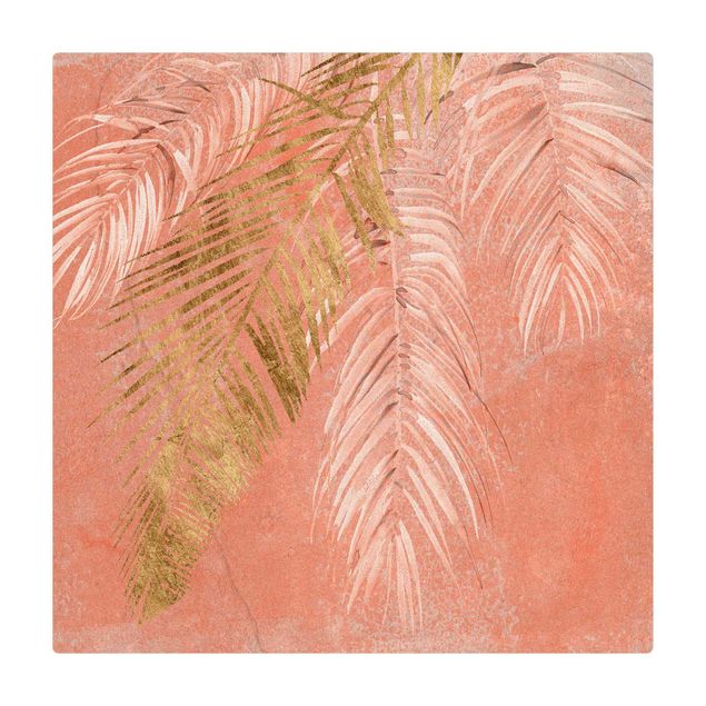 Cork mat - Palm Fronds In Pink And Gold I - Square 1:1