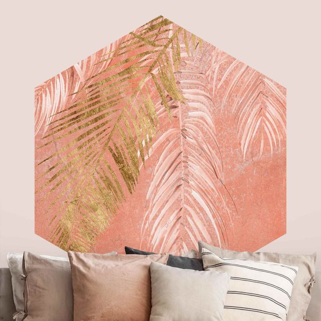 Wallpapers Palm Fronds In Pink And Gold I