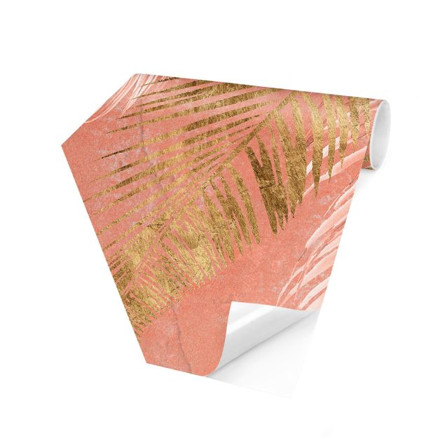 Self-adhesive hexagonal pattern wallpaper - Palm Fronds In Pink And Gold I