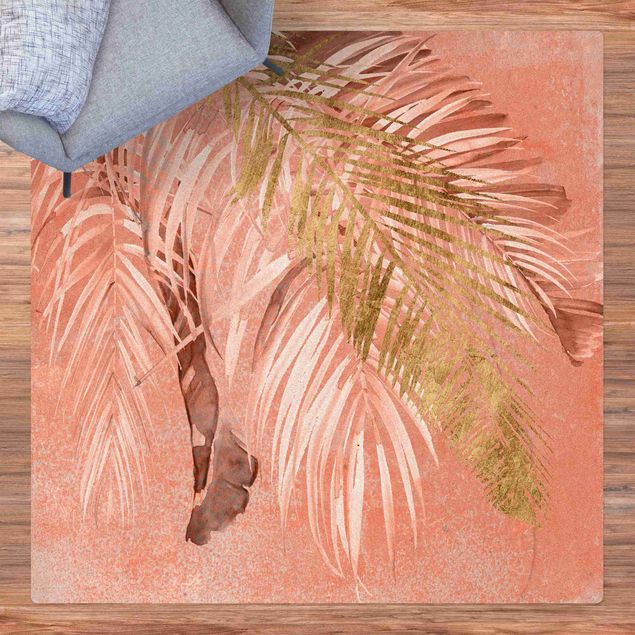 contemporary rugs Palm Fronds In Pink And Gold II