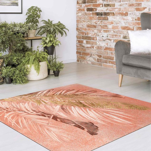 nature inspired rugs Palm Fronds In Pink And Gold II