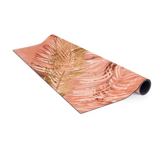 dining room area rugs Palm Fronds In Pink And Gold II