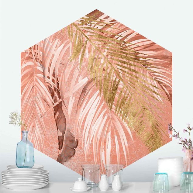 Wallpapers Palm Fronds In Pink And Gold II
