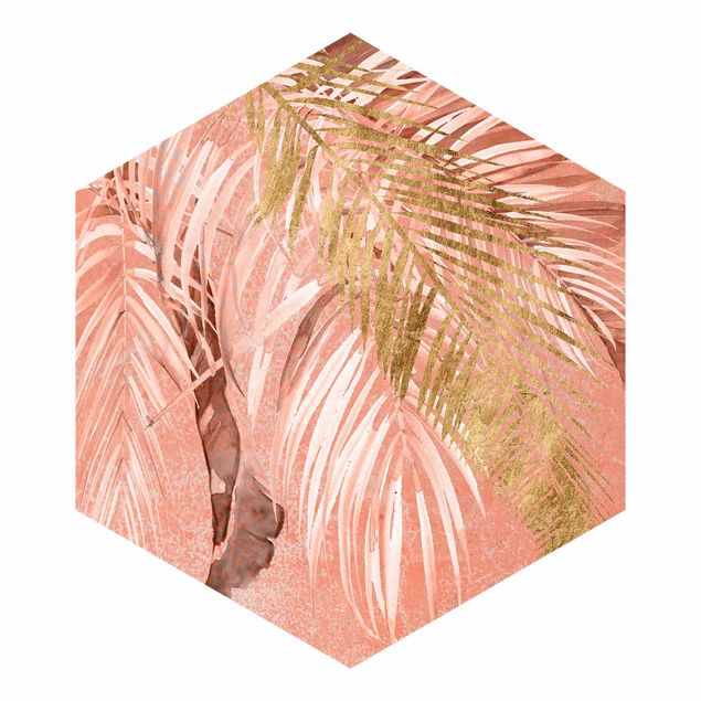 Self-adhesive hexagonal pattern wallpaper - Palm Fronds In Pink And Gold II