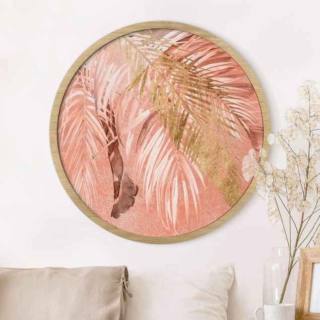 Framed prints round Palm Fronds In Pink And Gold II