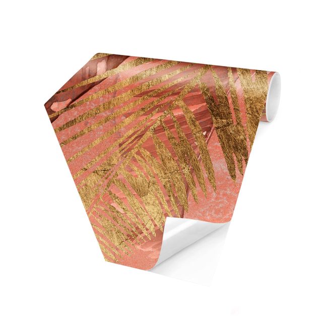 Self-adhesive hexagonal pattern wallpaper - Palm Fronds In Pink And Gold III