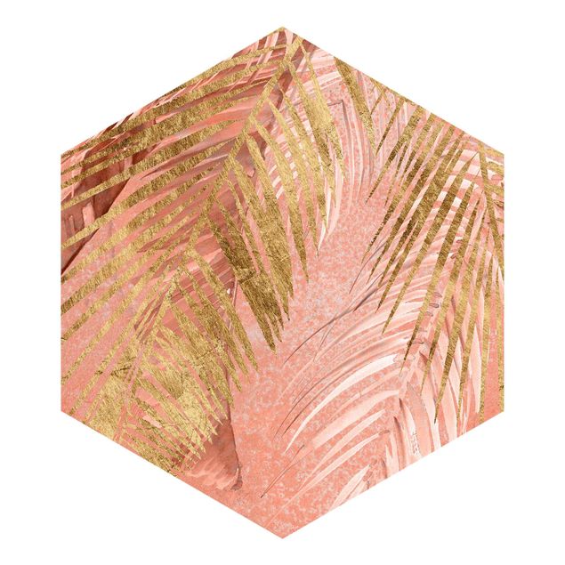 Self-adhesive hexagonal pattern wallpaper - Palm Fronds In Pink And Gold III