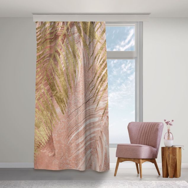 custom curtain Palm Fronds In Pink And Gold III