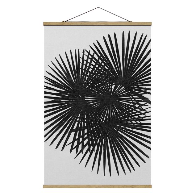 Fabric print with poster hangers - Palm Leaves In Black And White - Portrait format 2:3