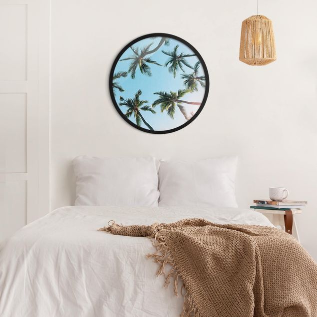 Circular framed print - Gigantic Palm Trees In The Sky
