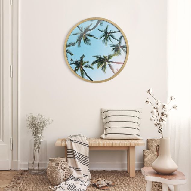 Circular framed print - Gigantic Palm Trees In The Sky