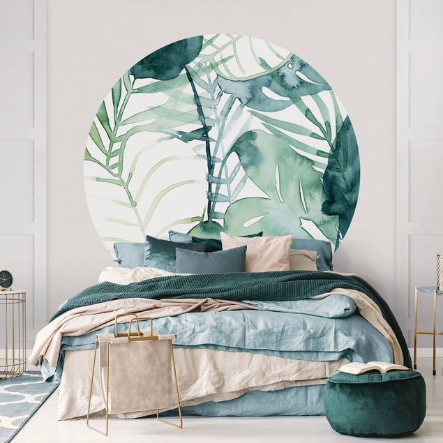 Self-adhesive round wallpaper - Palm Fronds In Water Color II