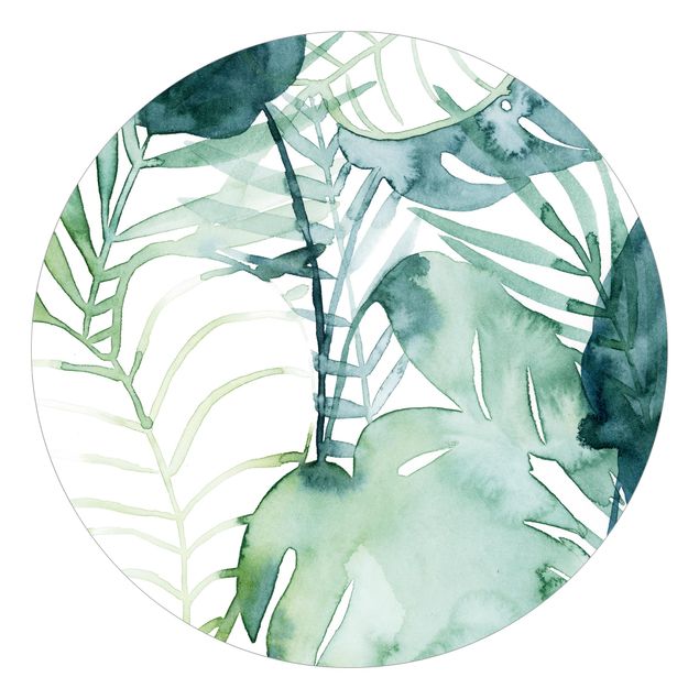 Self-adhesive round wallpaper - Palm Fronds In Water Color II