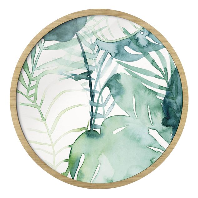 Circular framed print - Palm Fronds In Watercolour II
