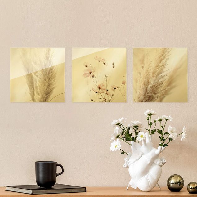 Glass print - Pampas Grass And Cosmea - 3 parts